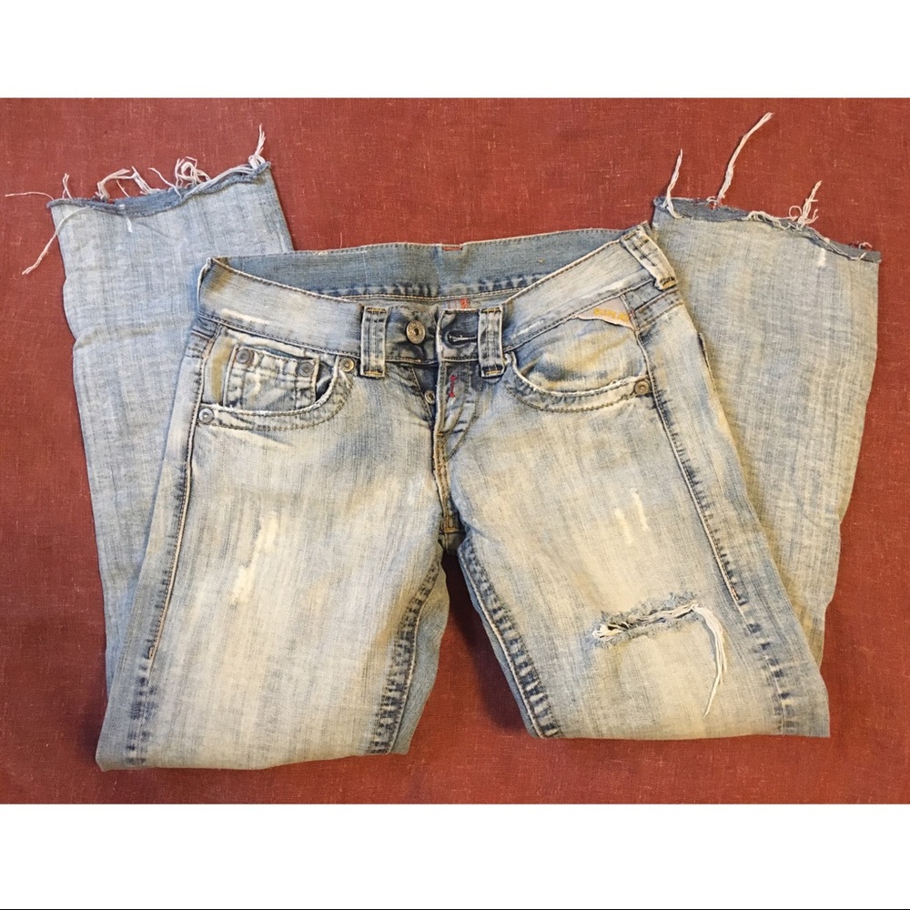 REPLAY Vintage Distressed Low Washed Denim Jeans